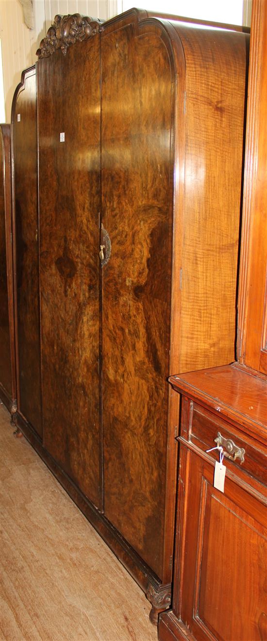 Burr walnut three door wardrobe